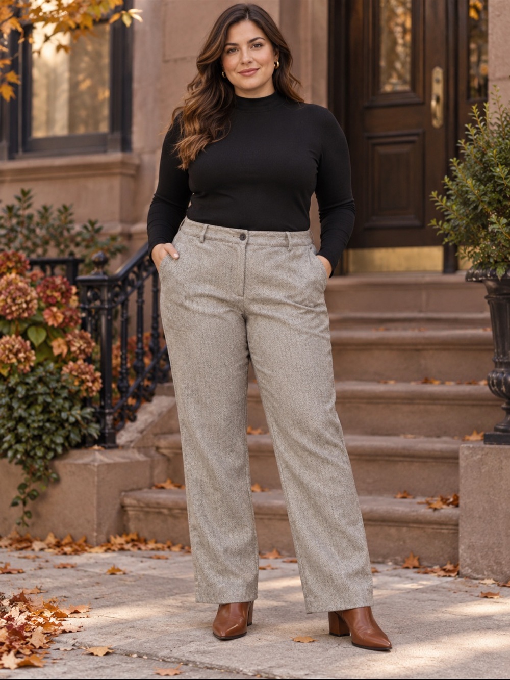 L.L.Bean Women’s 18 Regular Taupe Herringbone Lined Straight Pants